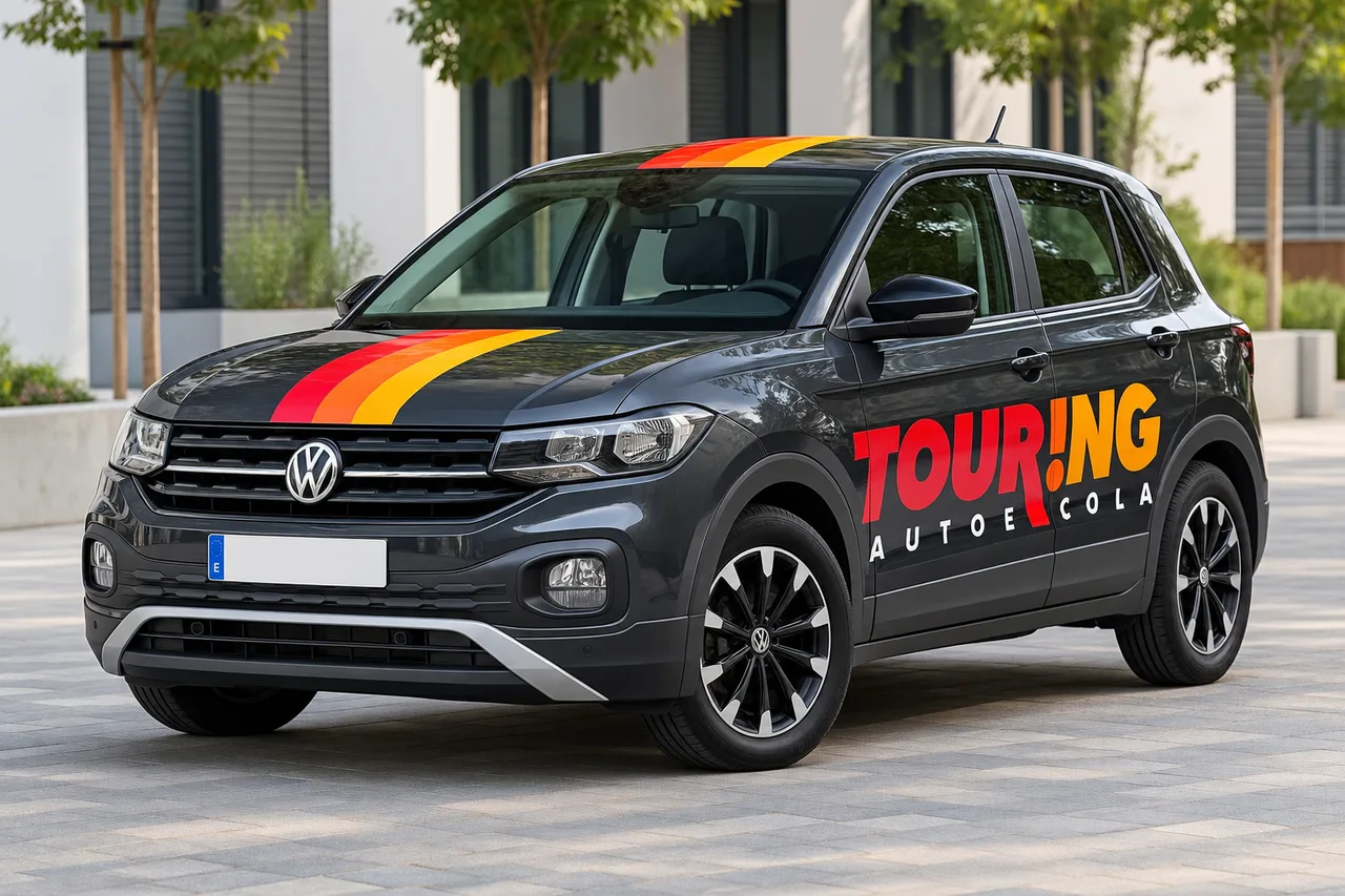 Vehículo de Touring Autoescuela con rotulación corporativa roja y amarilla